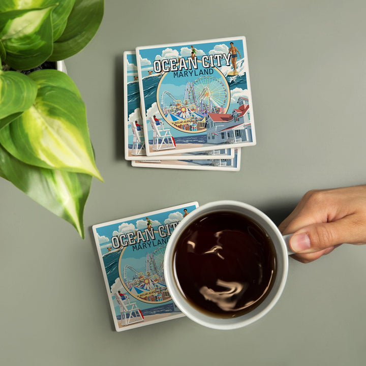 Ocean City, Maryland, Montage Scenes, Coasters Coasters Lantern Press 
