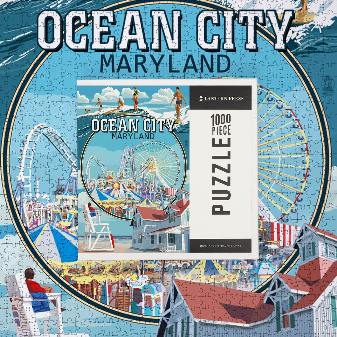 Ocean City, Maryland, Montage Scenes, Jigsaw Puzzle Puzzle Lantern Press 