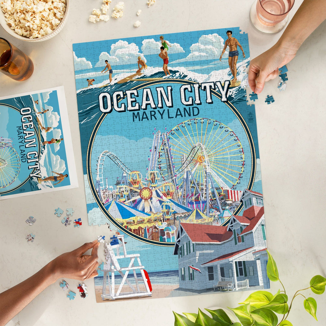 Ocean City, Maryland, Montage Scenes, Jigsaw Puzzle Puzzle Lantern Press 