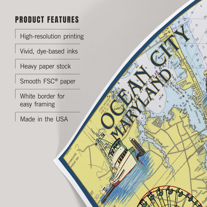 Ocean City, Maryland, Nautical Chart, Art & Giclee Prints Art Lantern Press 