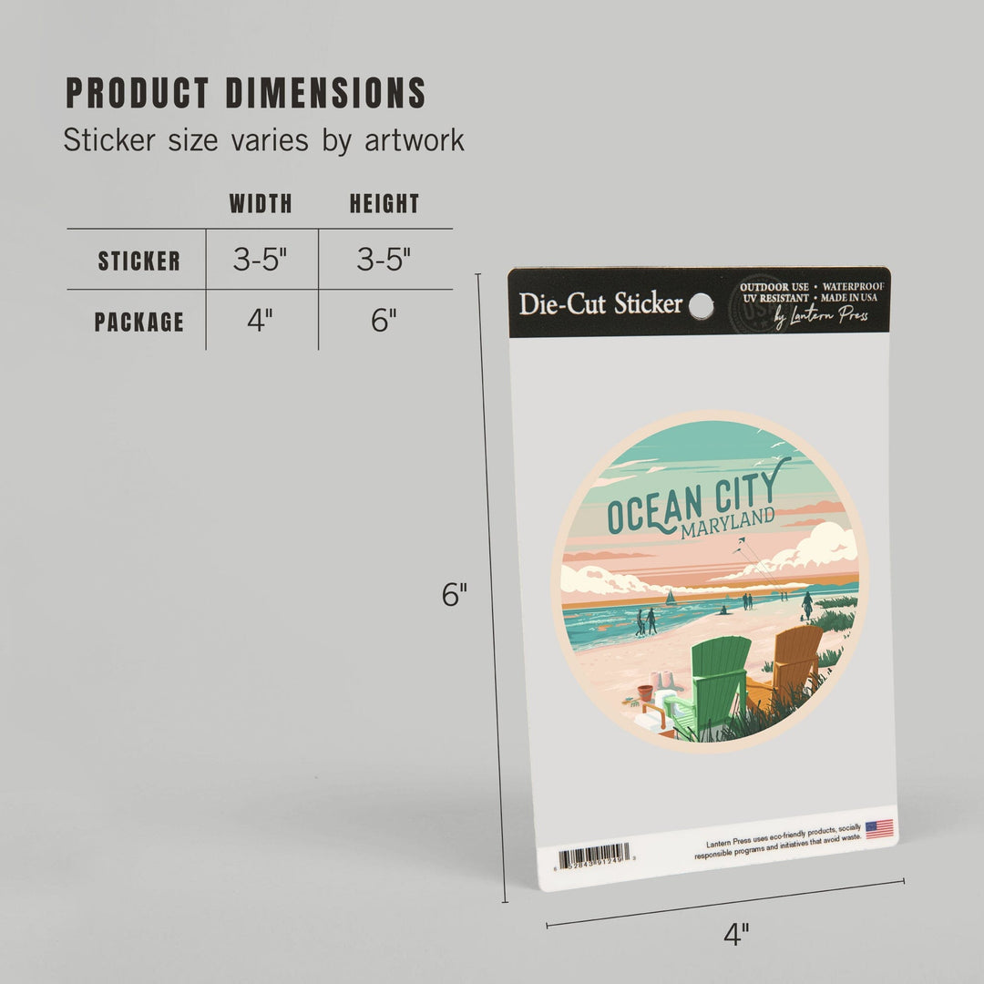 Ocean City, Maryland, Painterly, Bottle This Moment, Beach Chairs, Contour, Vinyl Sticker Sticker Lantern Press 
