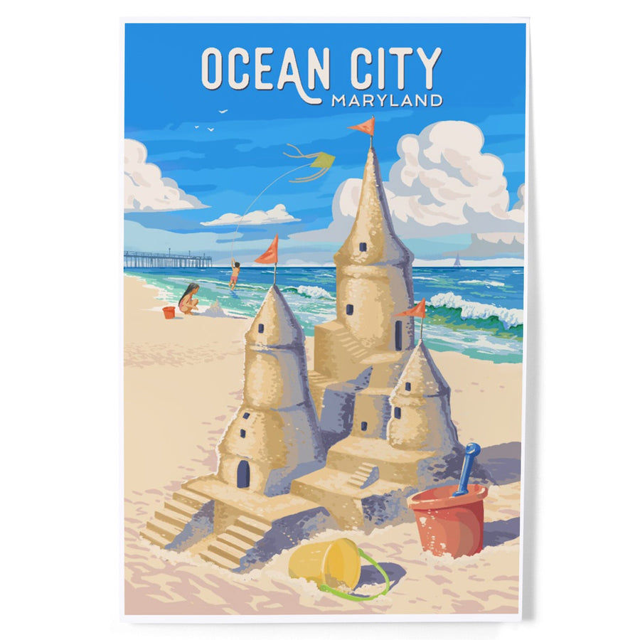Ocean City, Maryland, Painterly, Soak Up Summer, Sand Castle, Art & Giclee Prints Art Lantern Press 