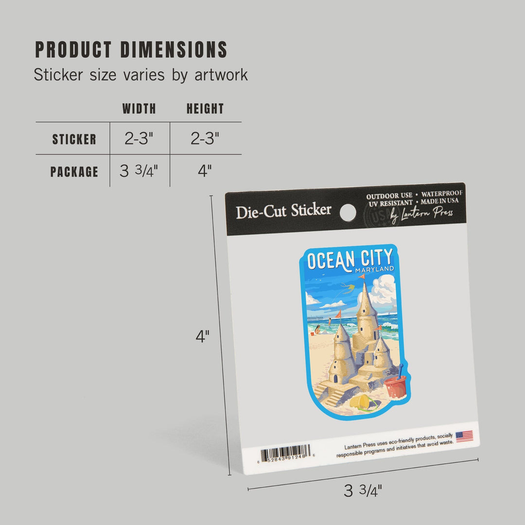 Ocean City, Maryland, Painterly, Soak Up Summer, Sand Castle, Contour, Vinyl Sticker Sticker Lantern Press 