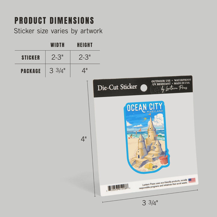 Ocean City, Maryland, Painterly, Soak Up Summer, Sand Castle, Contour, Vinyl Sticker Sticker Lantern Press 