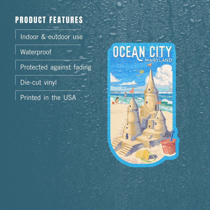 Ocean City, Maryland, Painterly, Soak Up Summer, Sand Castle, Contour, Vinyl Sticker Sticker Lantern Press 