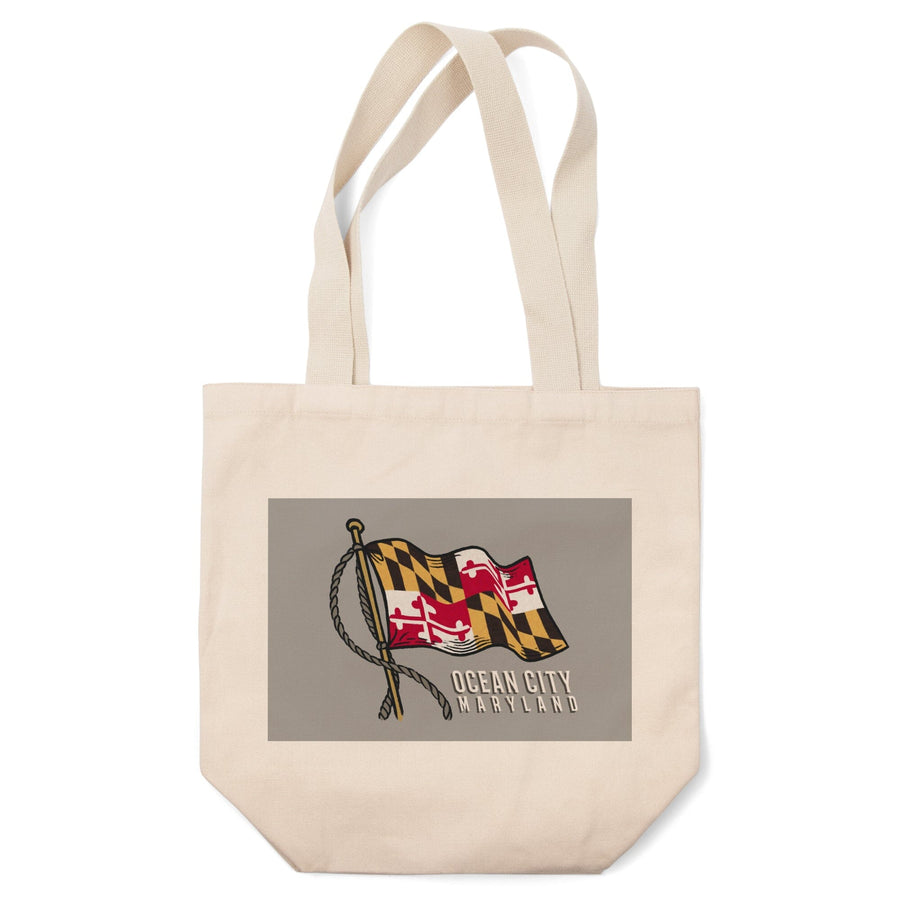 Ocean City, Maryland, Waving State Flag, State Series, Contour, Tote Bag Totes Lantern Press 