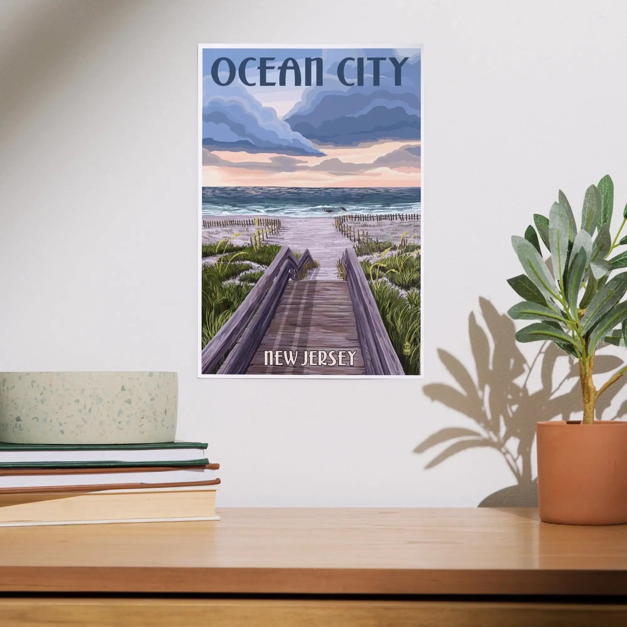 Ocean City, New Jersey, Beach Boardwalk Scene art prints, metal