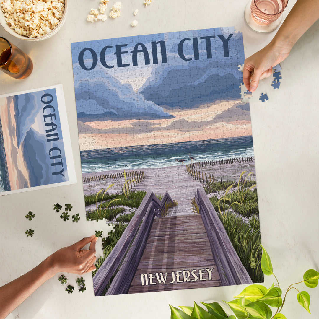 Ocean City, New Jersey, Beach Boardwalk Scene, Jigsaw Puzzle Puzzle Lantern Press 