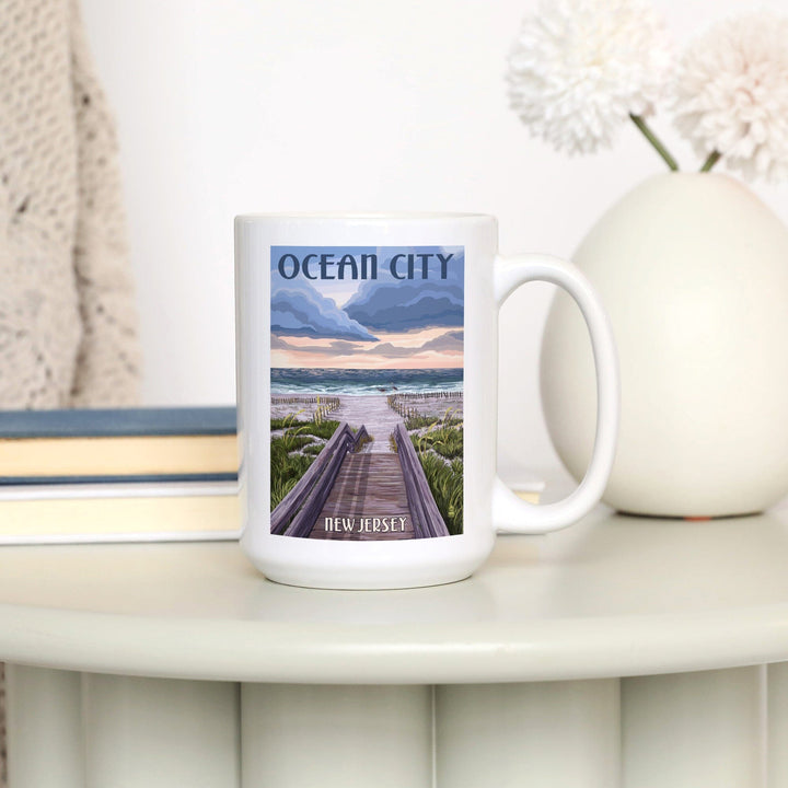 Ocean City, New Jersey, Beach Boardwalk Scene, Lantern Press Artwork, Ceramic Mug Mugs Lantern Press 