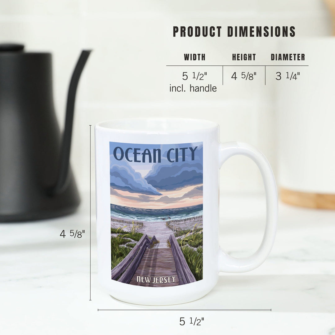 Ocean City, New Jersey, Beach Boardwalk Scene, Lantern Press Artwork, Ceramic Mug Mugs Lantern Press 