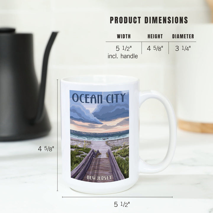 Ocean City, New Jersey, Beach Boardwalk Scene, Lantern Press Artwork, Ceramic Mug Mugs Lantern Press 