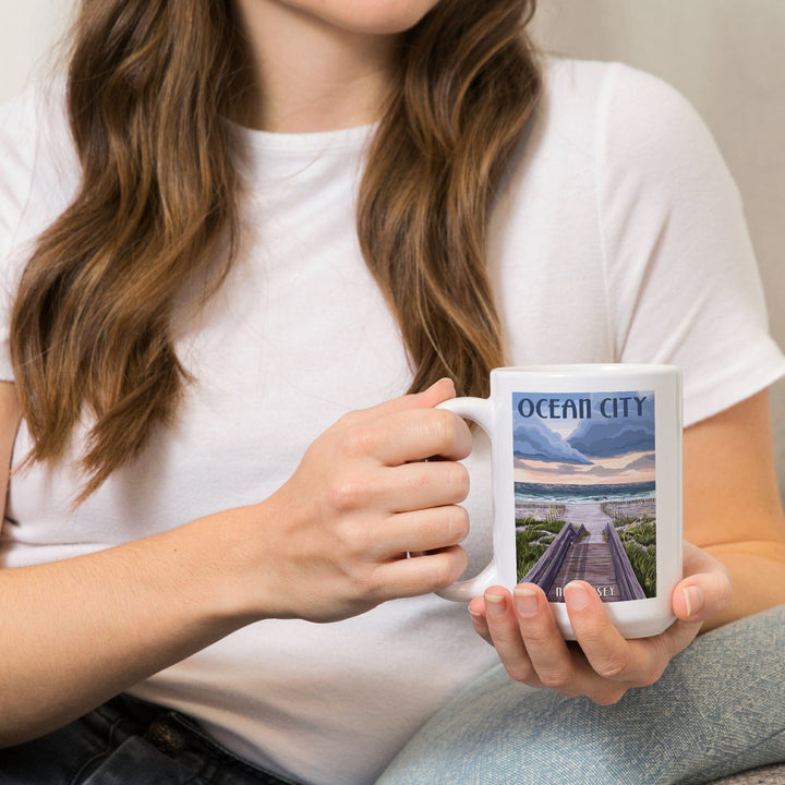 Ocean City, New Jersey, Beach Boardwalk Scene, Lantern Press Artwork, Ceramic Mug Mugs Lantern Press 