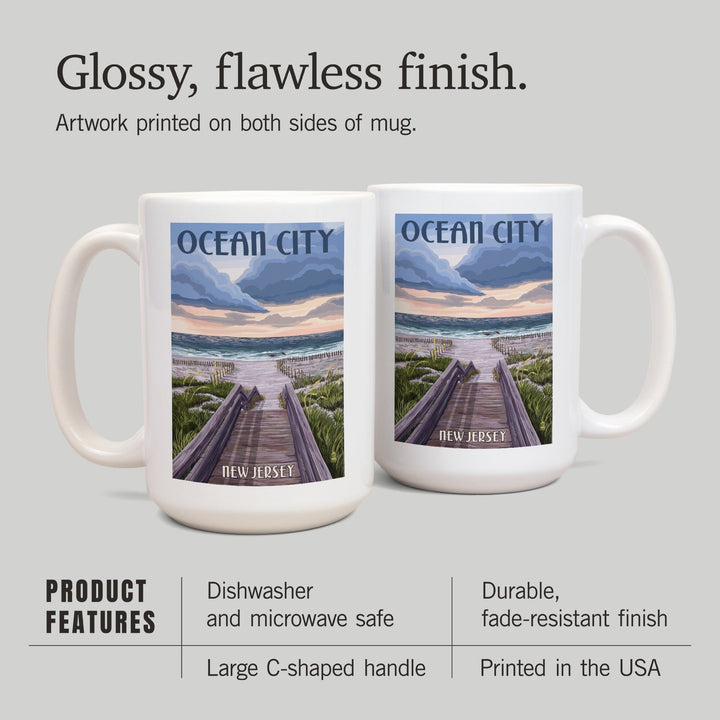 Ocean City, New Jersey, Beach Boardwalk Scene, Lantern Press Artwork, Ceramic Mug Mugs Lantern Press 