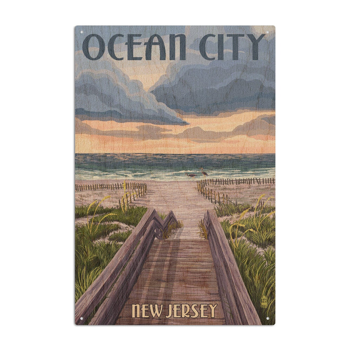 Ocean City, New Jersey, Beach Boardwalk Scene, Lantern Press Artwork, Wood Signs and Postcards Wood Lantern Press 10 x 15 Wood Sign 