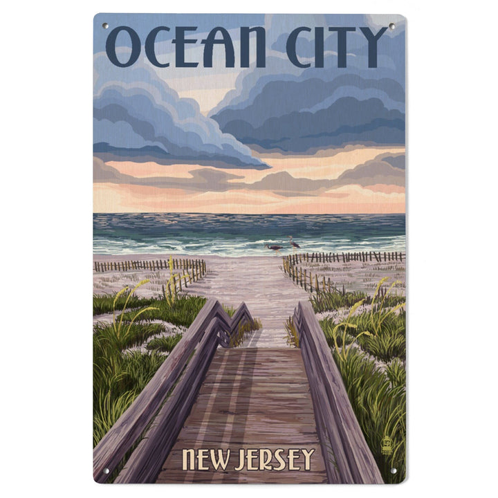 Ocean City, New Jersey, Beach Boardwalk Scene, Lantern Press Artwork, Wood Signs and Postcards Wood Lantern Press 