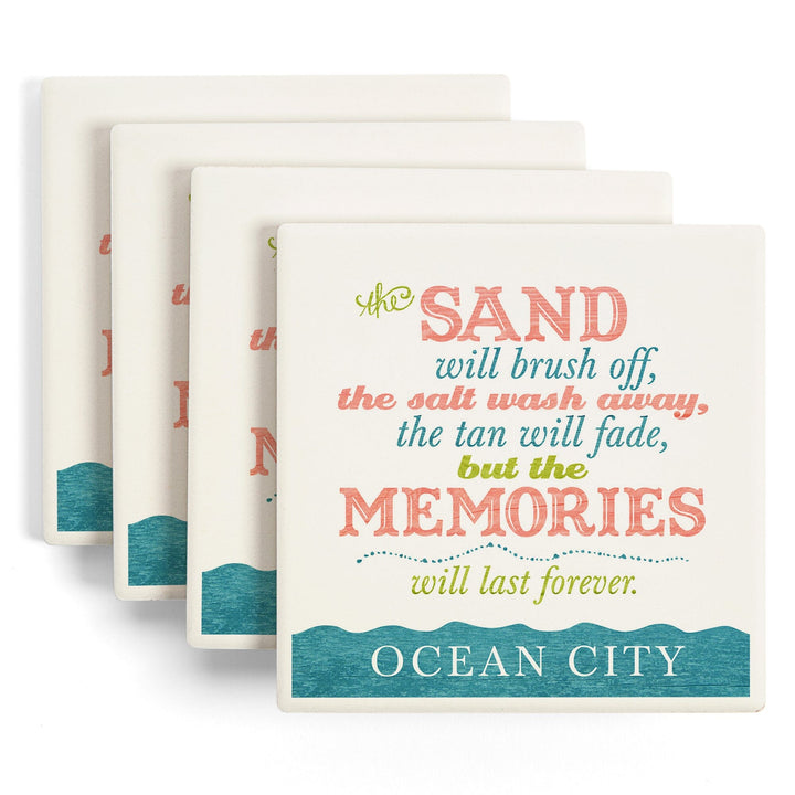 Ocean City, New Jersey, Beach Memories Last Forever, Lantern Press Artwork, Coaster Set Coasters Lantern Press 