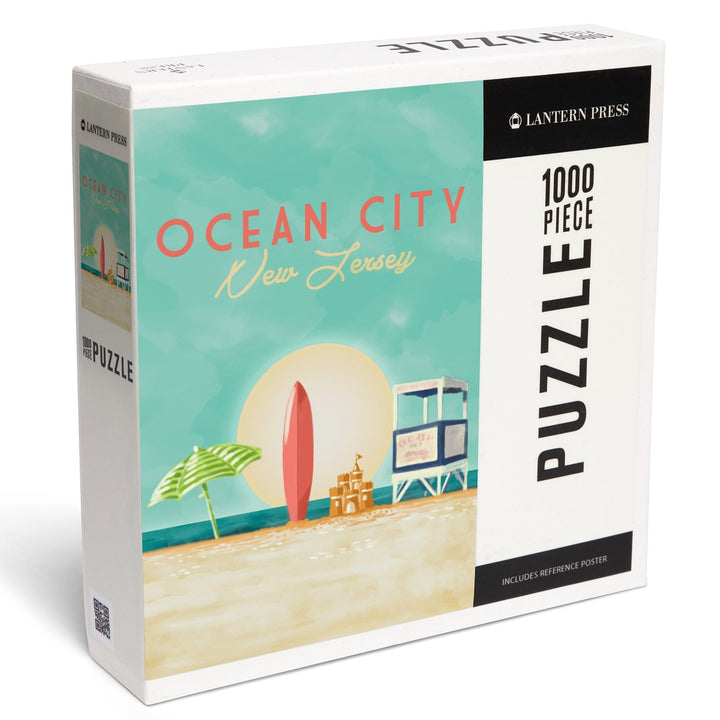 Ocean City, New Jersey, Beach Scene with Lifeguard Stand, Jigsaw Puzzle Puzzle Lantern Press 