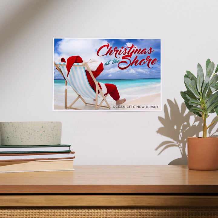 Ocean City, New Jersey, Christmas by the Shore, Santa on the Beach, Sentiment, Art & Giclee Prints Art Lantern Press 