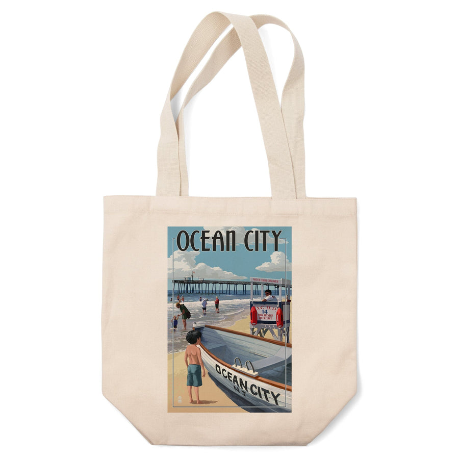 Ocean City, New Jersey, Lifeguard Stand, Lantern Press Artwork, Tote Bag Totes Lantern Press 