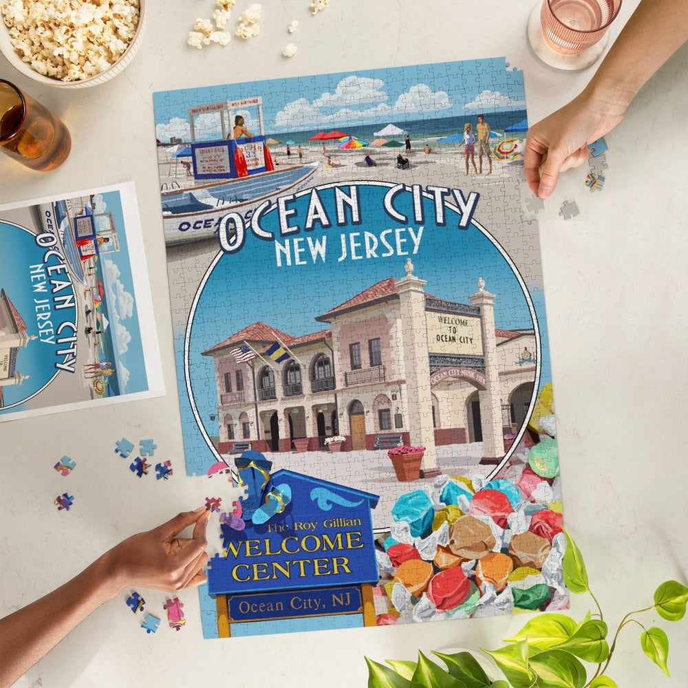 Ocean City, New Jersey, Montage with Taffy, Jigsaw Puzzle Puzzle Lantern Press 