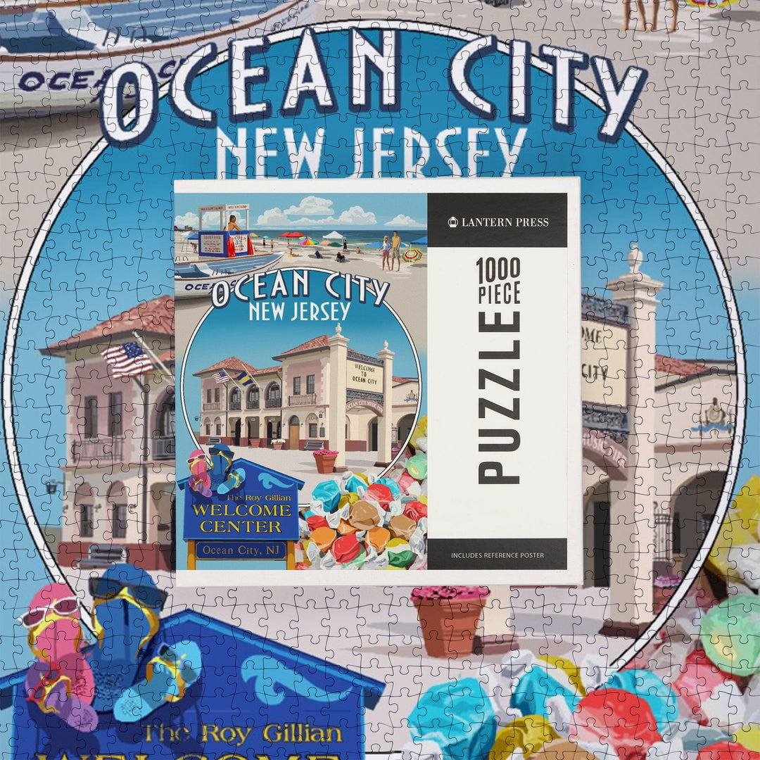 Ocean City, New Jersey, Montage with Taffy, Jigsaw Puzzle Puzzle Lantern Press 