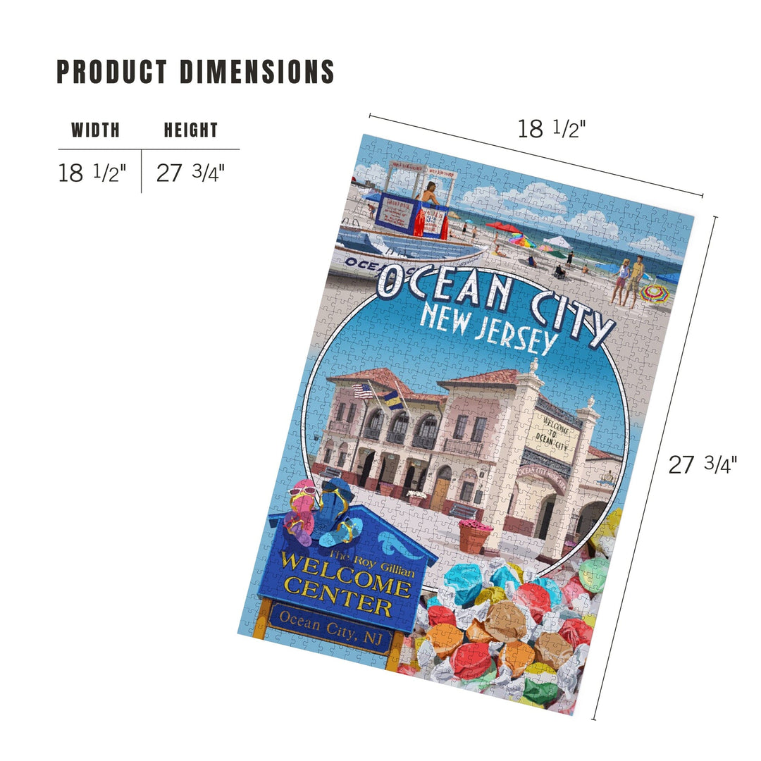 Ocean City, New Jersey, Montage with Taffy, Jigsaw Puzzle Puzzle Lantern Press 