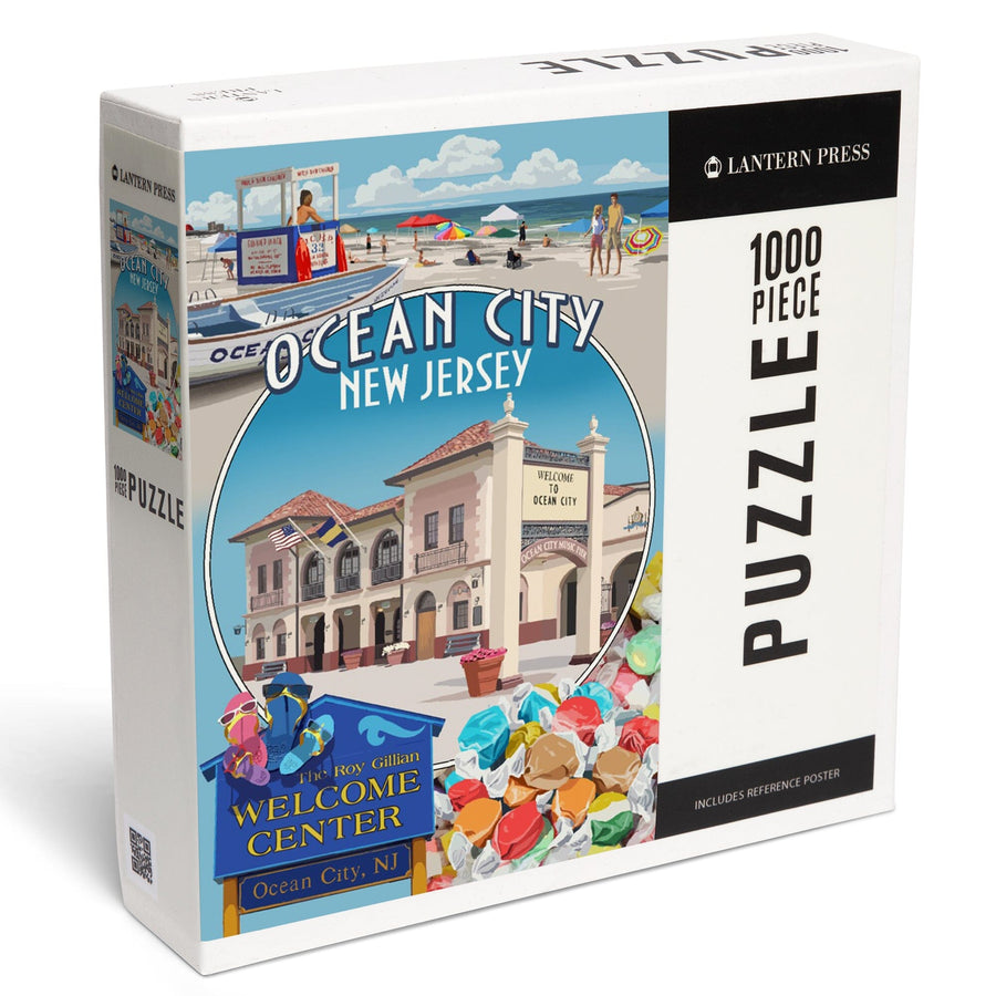 Ocean City, New Jersey, Montage with Taffy, Jigsaw Puzzle Puzzle Lantern Press 