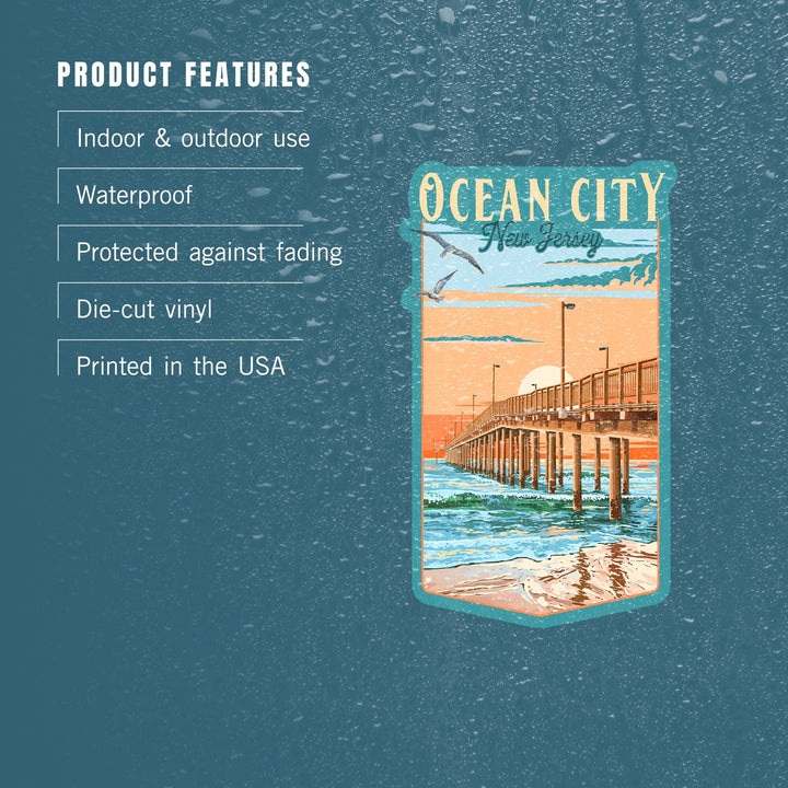 Ocean City, New Jersey, Painterly Pier, Contour, Vinyl Sticker Sticker Lantern Press 
