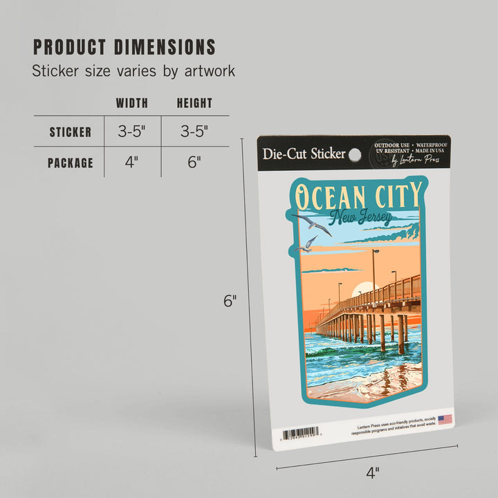 Ocean City, New Jersey, Painterly Pier, Contour, Vinyl Sticker Sticker Lantern Press 