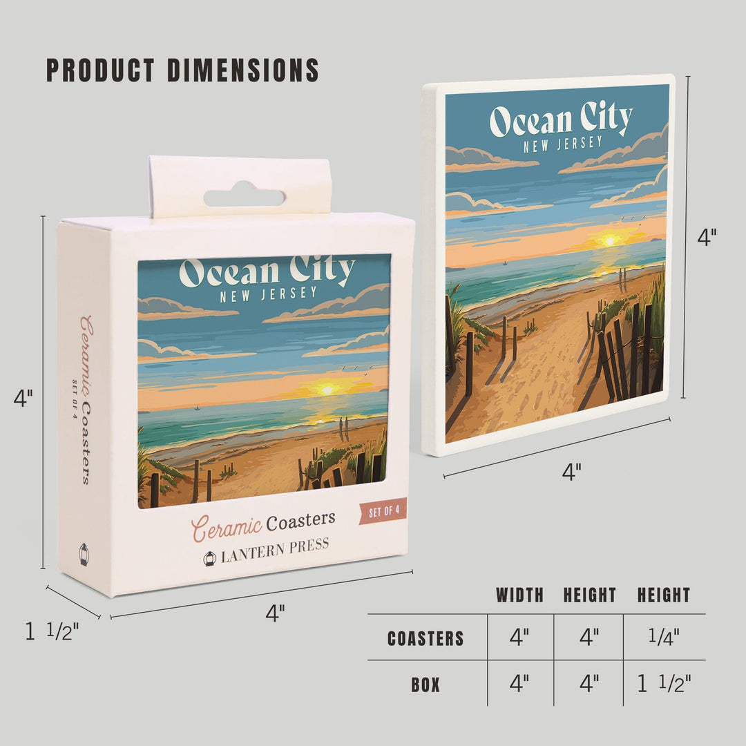 Ocean City, New Jersey, Painterly, Sand Soul Sun, Beach Path Coasters Lantern Press 