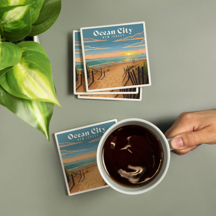 Ocean City, New Jersey, Painterly, Sand Soul Sun, Beach Path Coasters Lantern Press 