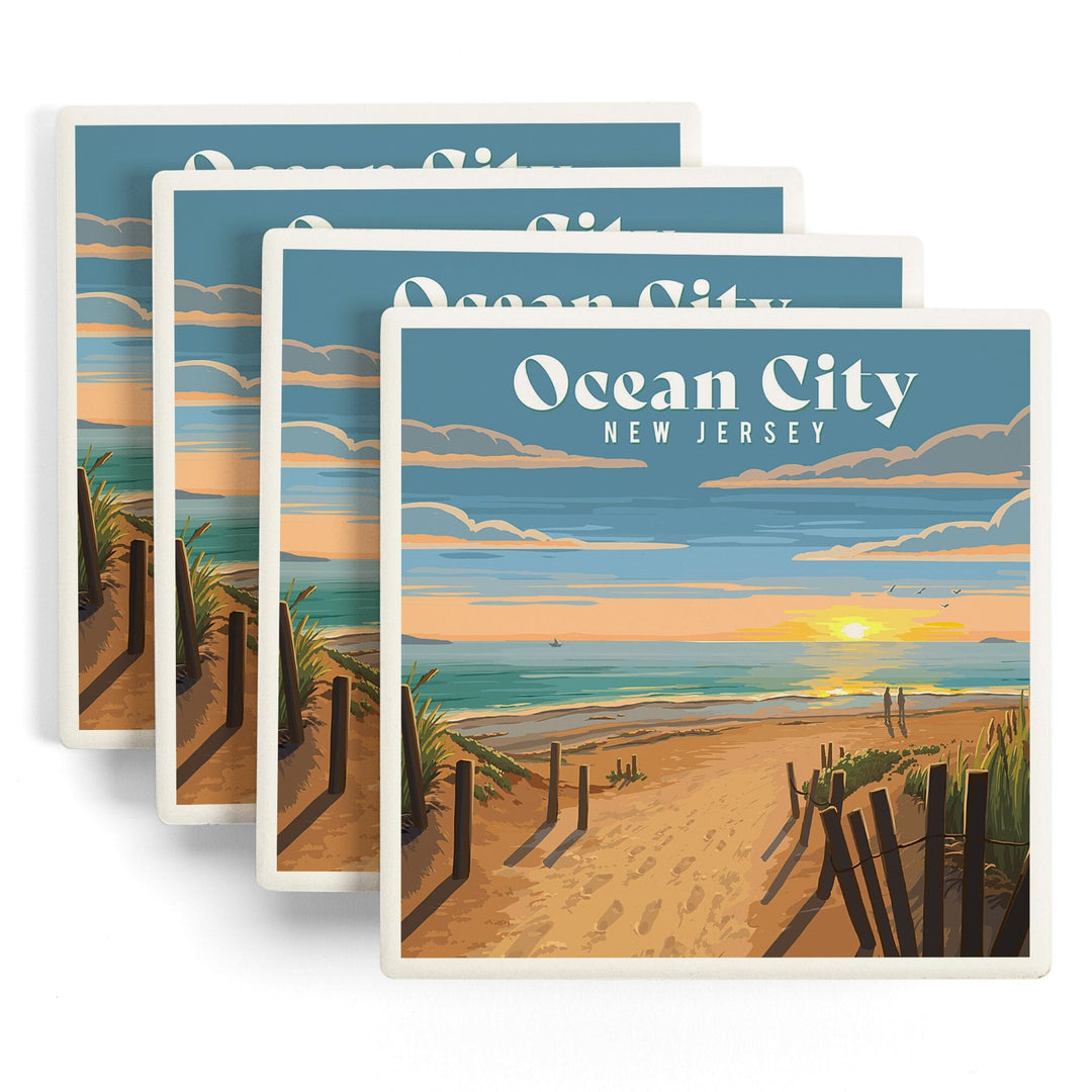 Ocean City, New Jersey, Painterly, Sand Soul Sun, Beach Path Coasters Lantern Press 