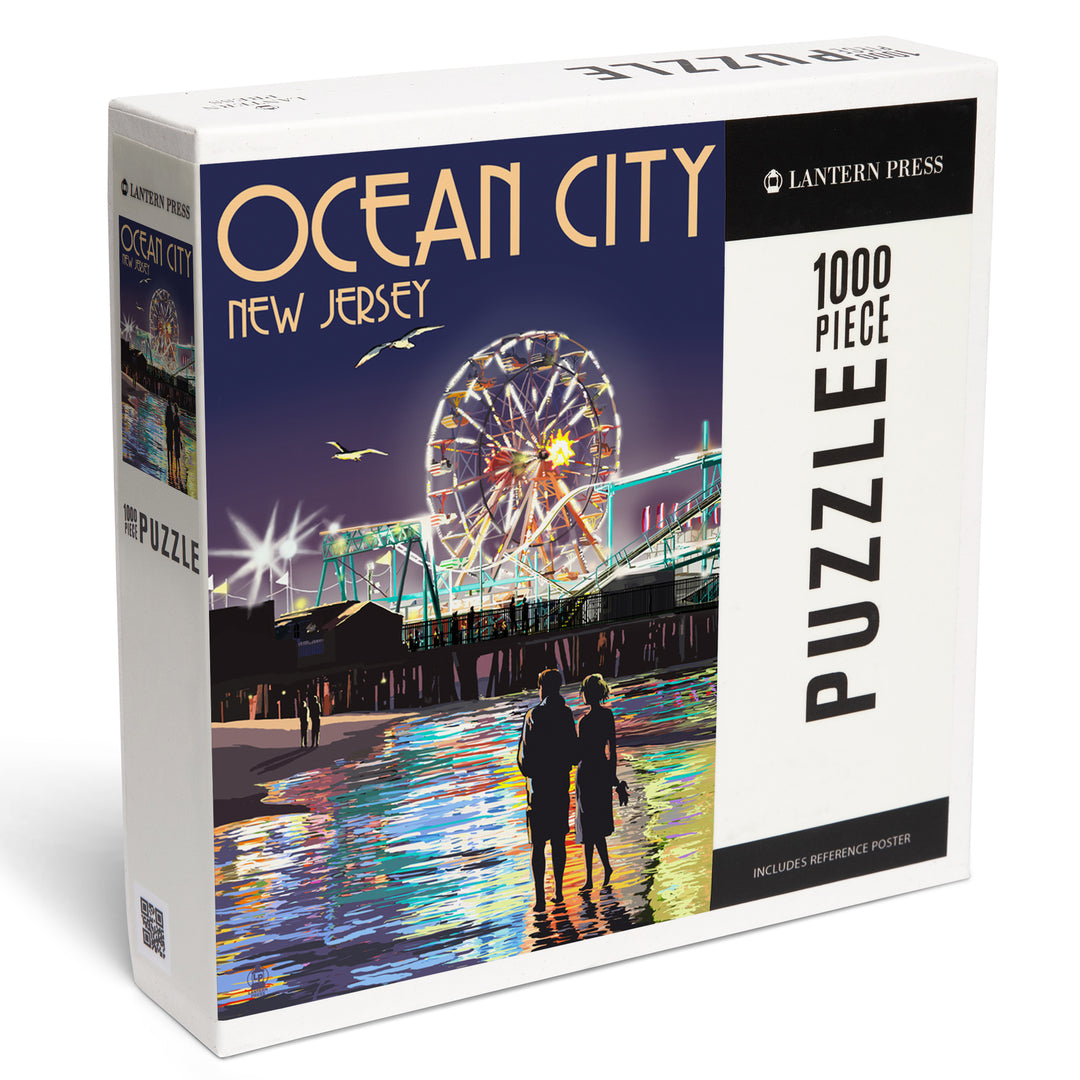 Ocean City, New Jersey, Pier and Rides at Night, Jigsaw Puzzle Puzzle Lantern Press 