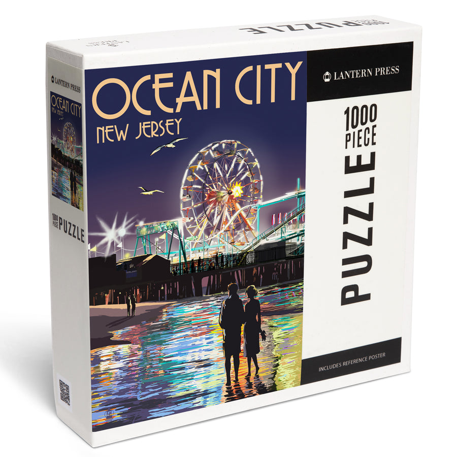 Ocean City, New Jersey, Pier and Rides at Night, Jigsaw Puzzle Puzzle Lantern Press 