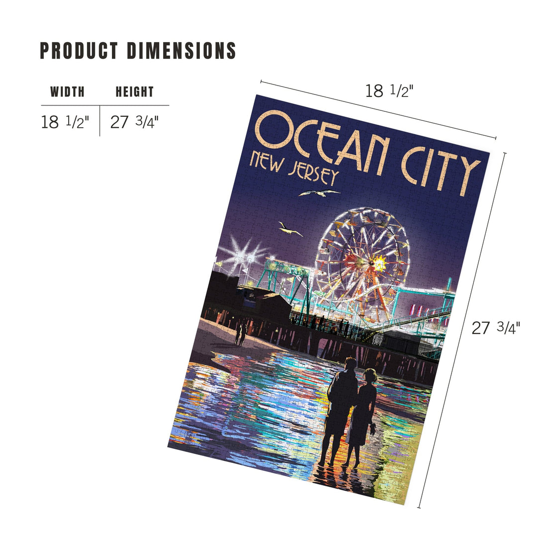 Ocean City, New Jersey, Pier and Rides at Night, Jigsaw Puzzle Puzzle Lantern Press 