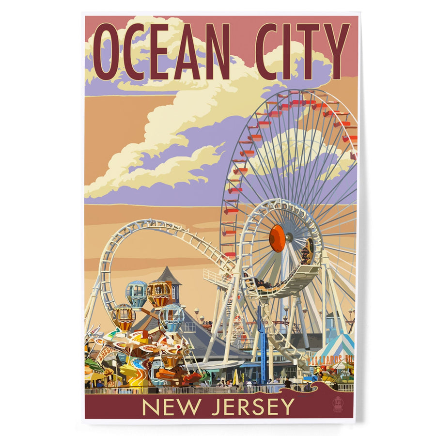 Ocean City, New Jersey, Pier and Sunset, Art & Giclee Prints Art Lantern Press 