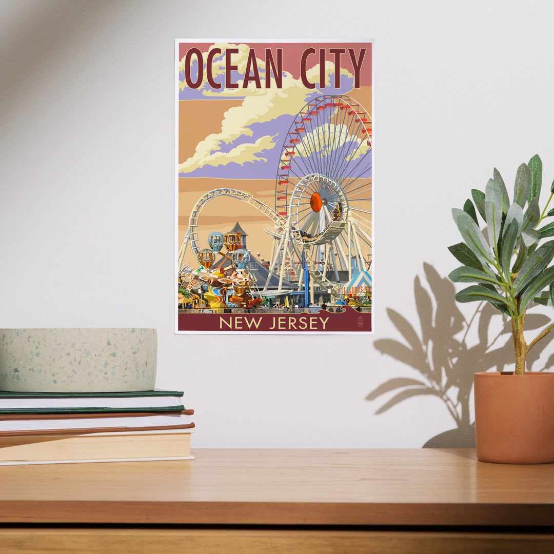 Ocean City, New Jersey, Pier and Sunset, Art & Giclee Prints Art Lantern Press 