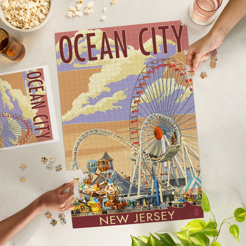 Ocean City, New Jersey, Pier and Sunset, Jigsaw Puzzle Puzzle Lantern Press 