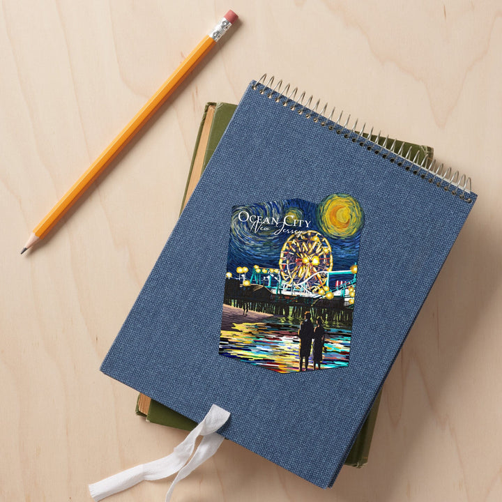 Ocean City, New Jersey, Pier, Starry Night, Contour, Vinyl Sticker Sticker Lantern Press 