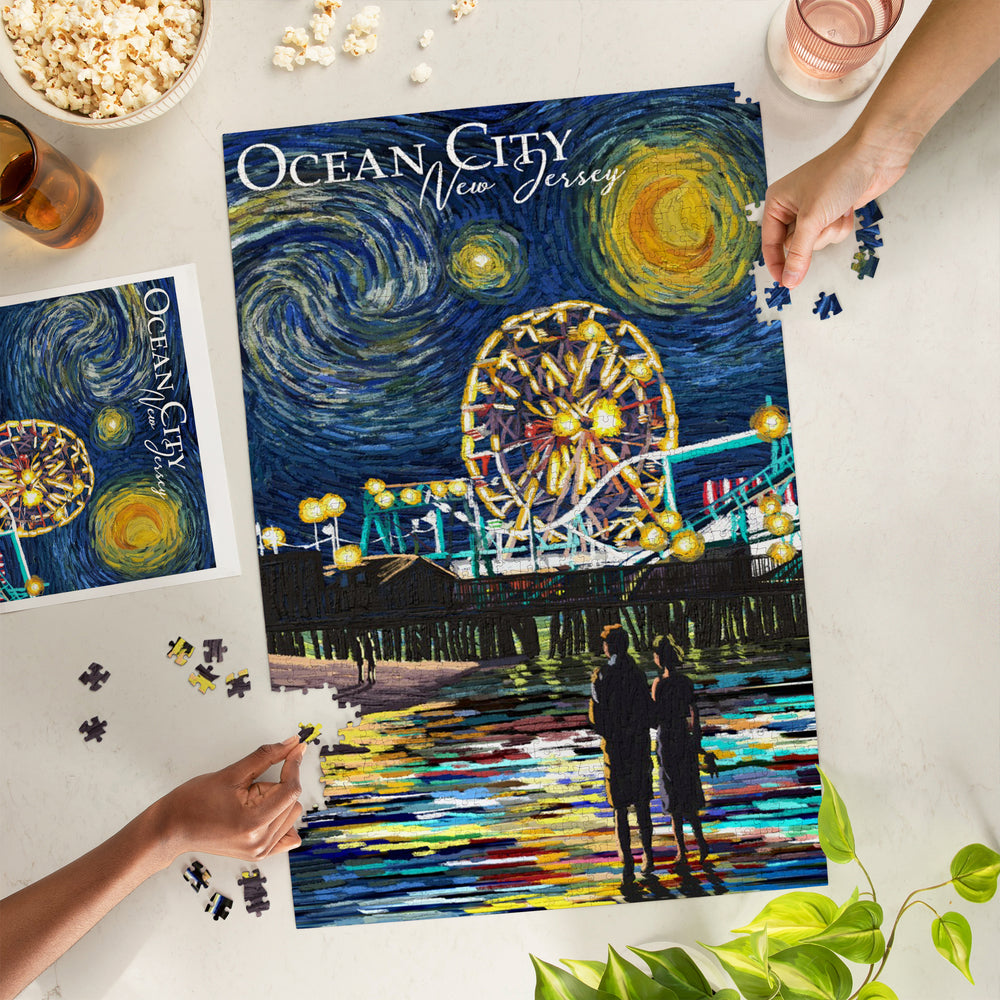 Ocean City, New Jersey, Pier, Starry Night, Jigsaw Puzzle Puzzle Lantern Press 