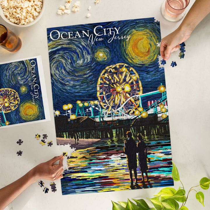 Ocean City, New Jersey, Pier, Starry Night, Jigsaw Puzzle Puzzle Lantern Press 