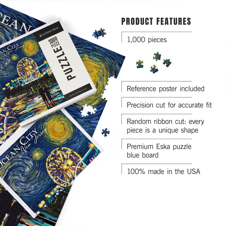 Ocean City, New Jersey, Pier, Starry Night, Jigsaw Puzzle Puzzle Lantern Press 