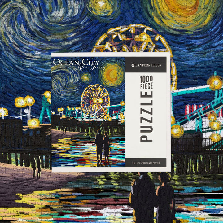 Ocean City, New Jersey, Pier, Starry Night, Jigsaw Puzzle Puzzle Lantern Press 