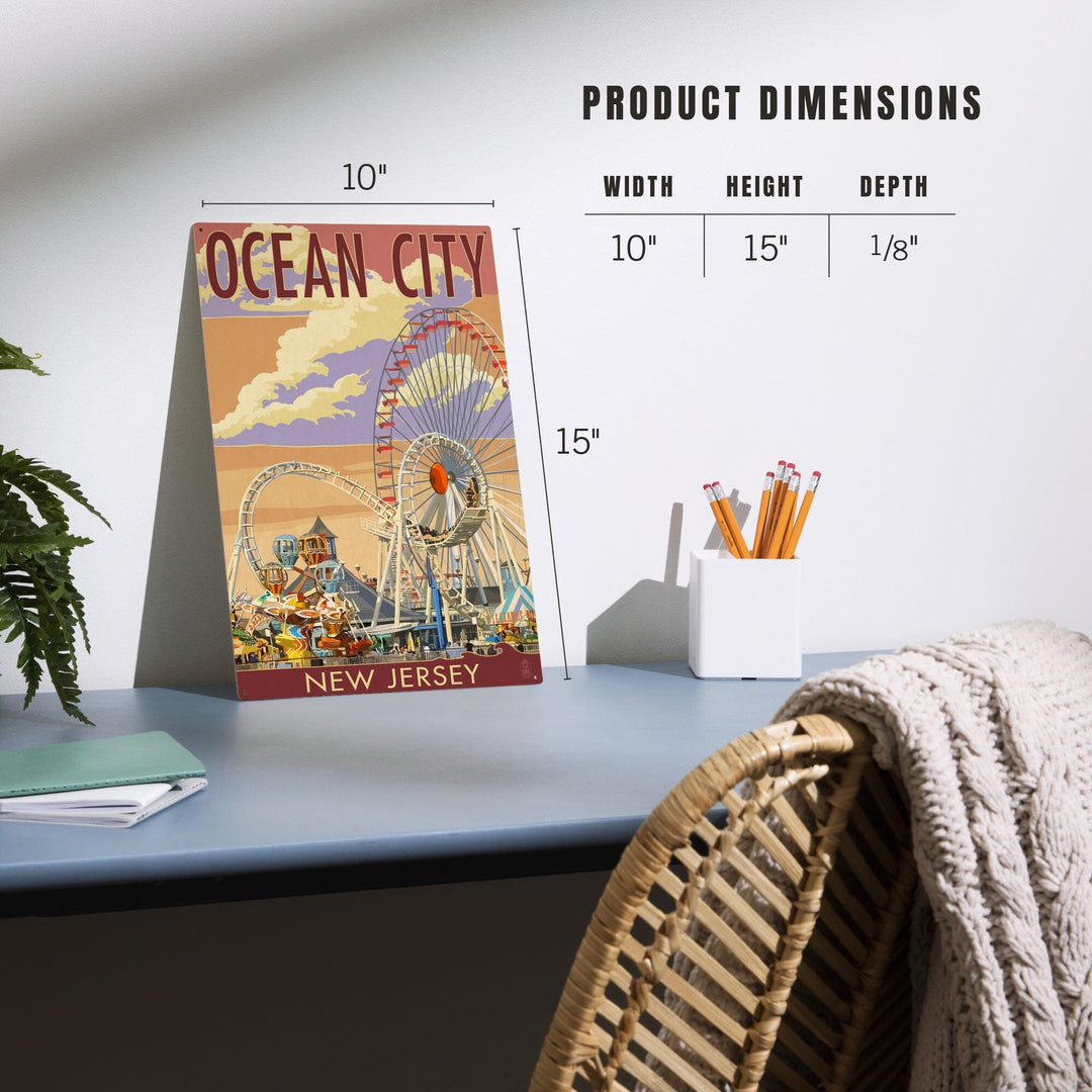 Ocean City, New Jersey, Pier & Sunset, Lantern Press Artwork, Wood Signs and Postcards Wood Lantern Press 