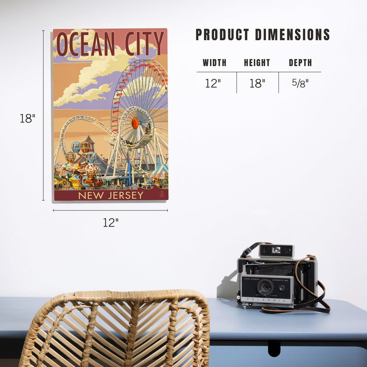 Ocean City, New Jersey, Pier & Sunset, Lantern Press Artwork, Wood Signs and Postcards Wood Lantern Press 