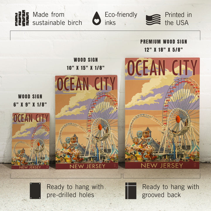 Ocean City, New Jersey, Pier & Sunset, Lantern Press Artwork, Wood Signs and Postcards Wood Lantern Press 