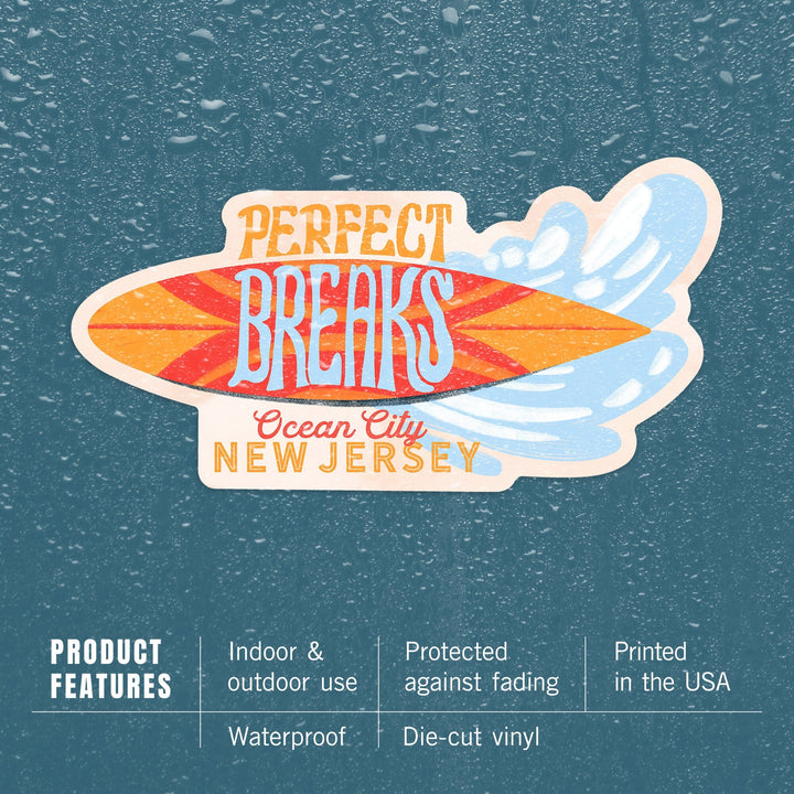 Ocean City, New Jersey, Secret Surf Spot Collection, Surfboards, Contour, Vinyl Sticker Sticker Lantern Press 