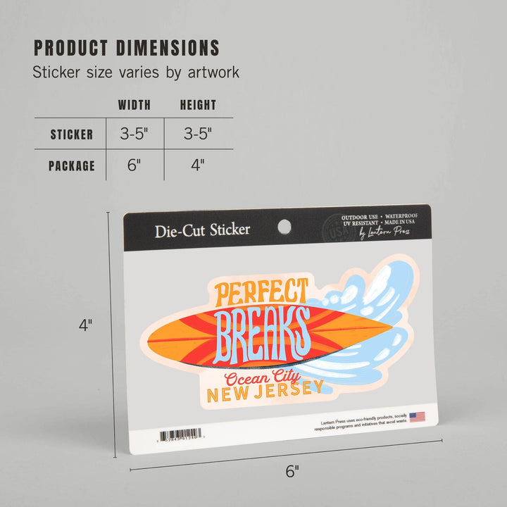 Ocean City, New Jersey, Secret Surf Spot Collection, Surfboards, Contour, Vinyl Sticker Sticker Lantern Press 