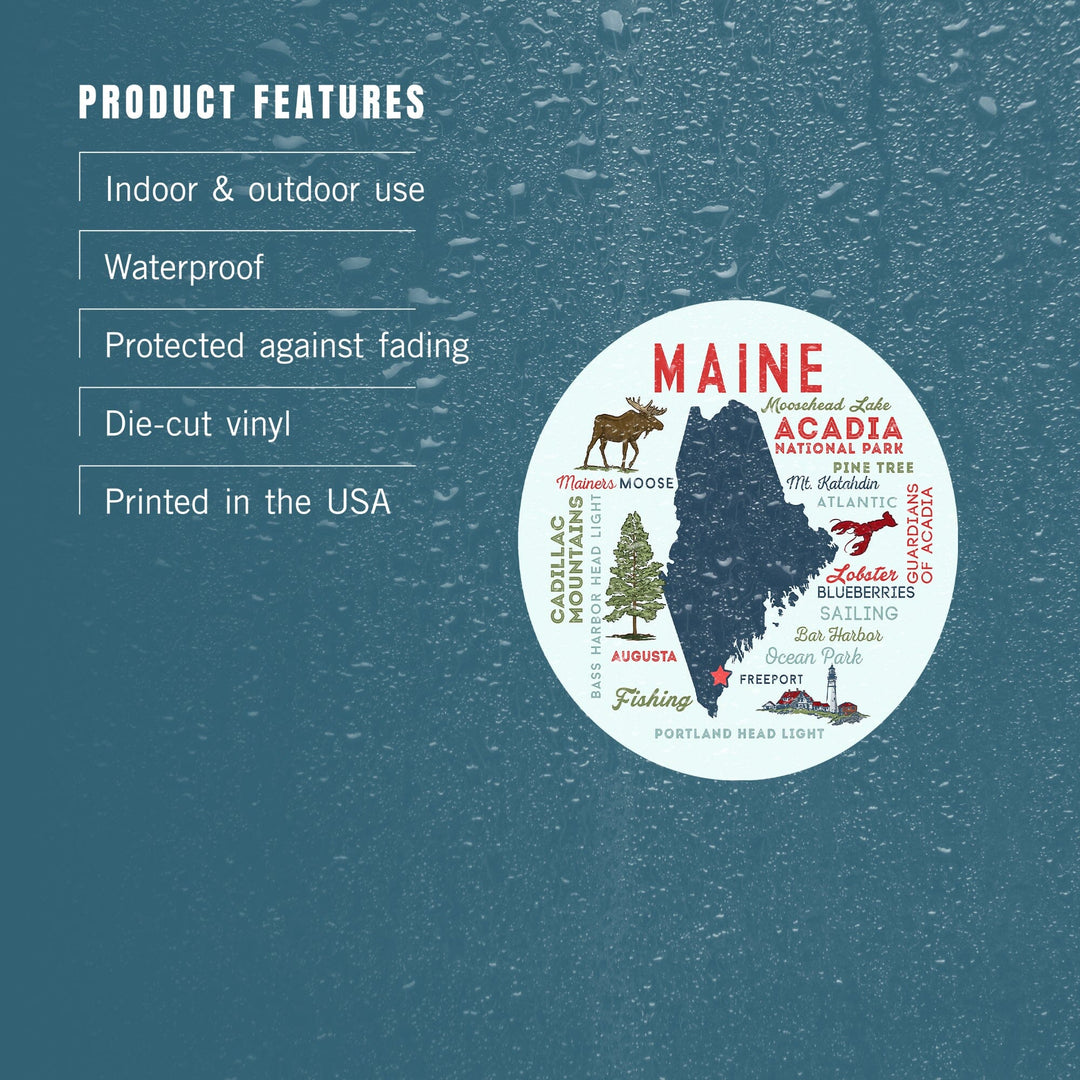 Ocean Park, Maine, Typography and Icons, Contour, Vinyl Sticker Sticker Lantern Press 