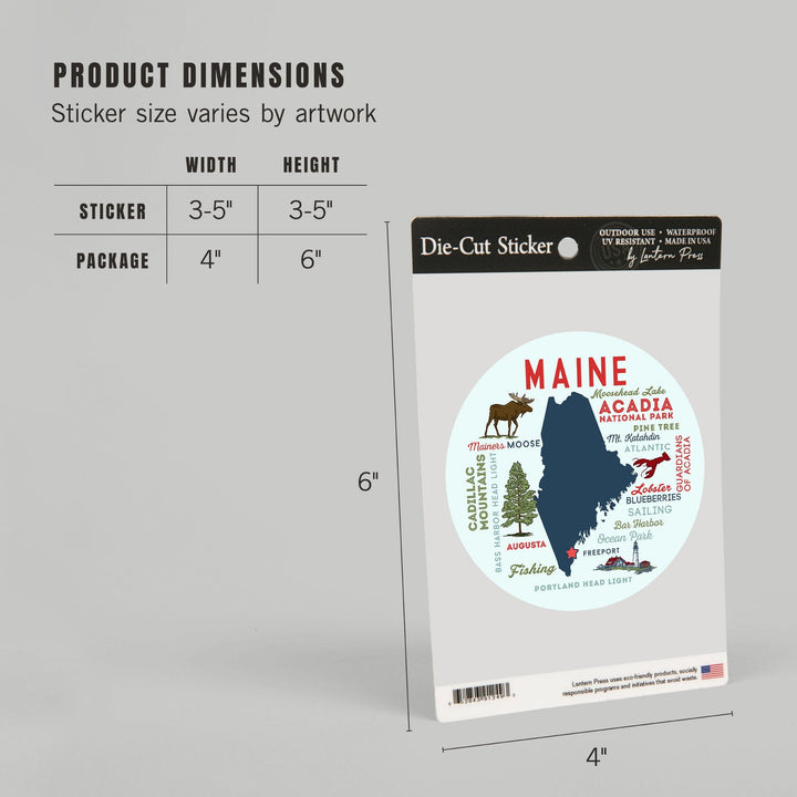 Ocean Park, Maine, Typography and Icons, Contour, Vinyl Sticker Sticker Lantern Press 